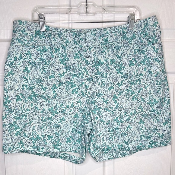 Lands End Women's Mid Rise Flat Front Floral Print Chino Shorts - Size 16w - Picture 1 of 9
